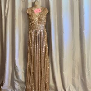 ALISA & LEO nude colored gown with gold to pinkish colored sequins all over 15JR